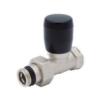 Прямой клапан ручной регулировки, 1/2” х 1/2”. Покрытие - Никель. Маховик ручной регулировки - Чёрный ABS пластик.