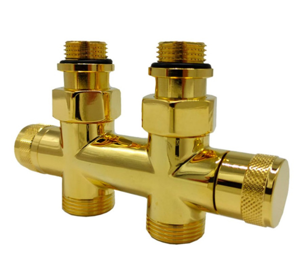 Узел прямой SR Rubinetterie Tondera 50 мм, запорный 1/2”x3/4” Е, цвет золото