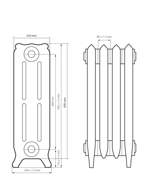 Радиатор чугунный РАДИМАКС Bristol 600, 1 секция, BR 600