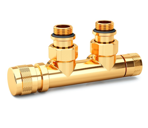 Узел нижнего подключения угловой 1/2"х3/4"Е Золото (левый)