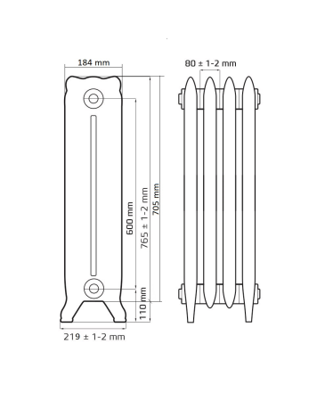 Радиатор чугунный РАДИМАКС Windsor 600, 4 секции, W 600-4s