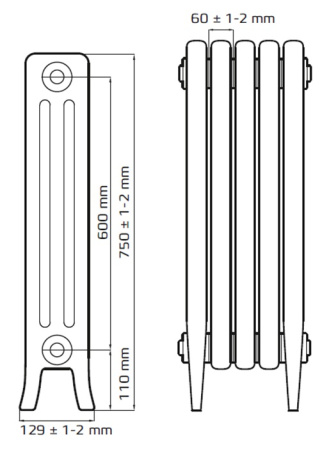 Радиатор чугунный РАДИМАКС Loft 600, 1 секция, LF 600-1s