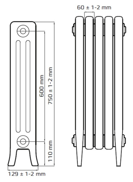 Радиатор чугунный РАДИМАКС Loft 600, 1 секция, LF 600-1s