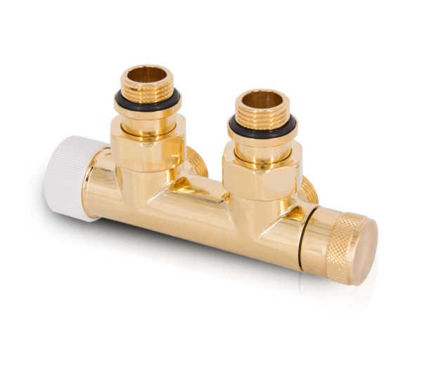 Узел нижнего подключения термостатический SR Rubinetterie угловой 1/2"х3/4"Е Золото (левый)