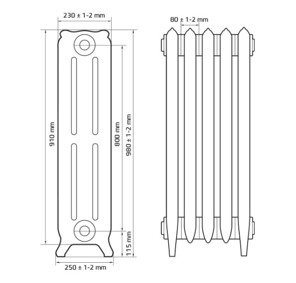 Радиатор чугунный РАДИМАКС Bristol 800, 10 секций, BR 800-10s
