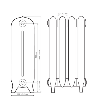 Радиатор чугунный Barton, 12 секций, RETROstyle RS-BAR 560-12s