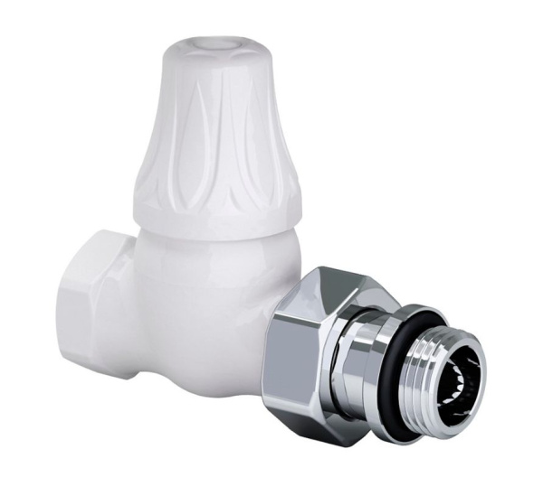 Запорный прямой клапан для радиатора "ретро", 1/2", цвет белый