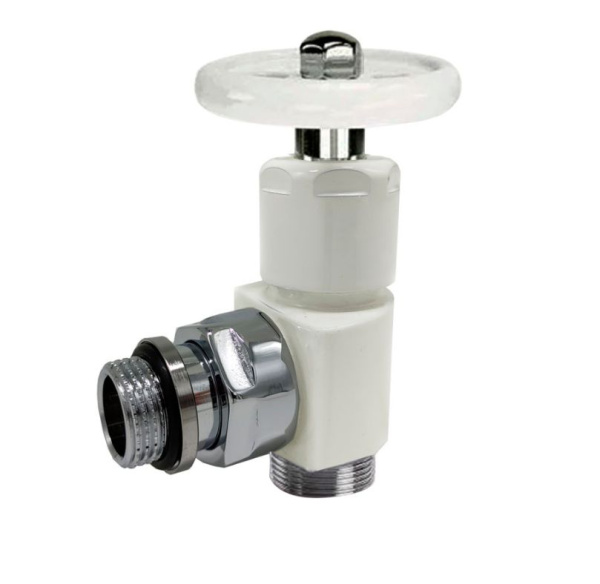 Угловой вентиль SR Rubinetterie 1/2" x 24/19 ручной, преобразуемый в термостатический, белый