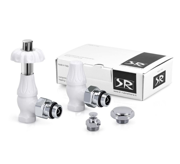 Комплект угловых декоративных вентилей SR Rubinetterie Floral Old Style 1/2", цвет белый