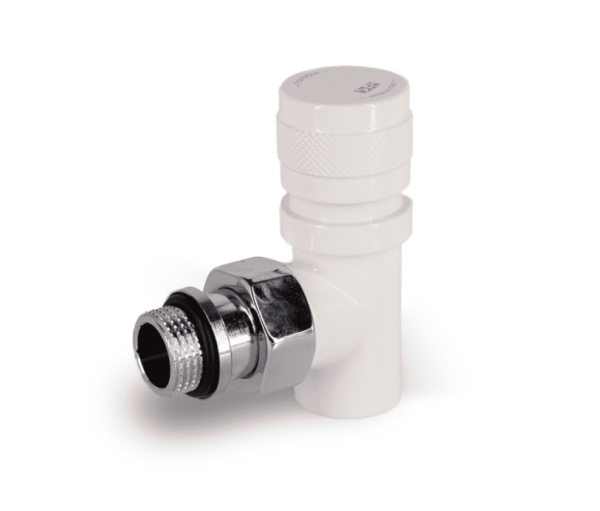 Вентиль на подачу угловой Tondera 1/2", преобразуемый в термостатический, белый