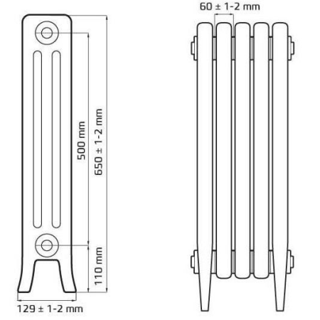 Радиатор чугунный РАДИМАКС Loft 500, 4 секции, LF 500-4s