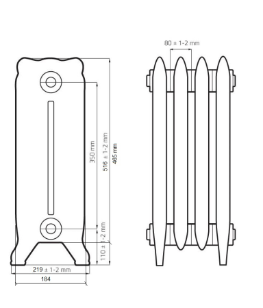 Радиатор чугунный РАДИМАКС Windsor 350, 4 секции, W 350-4s