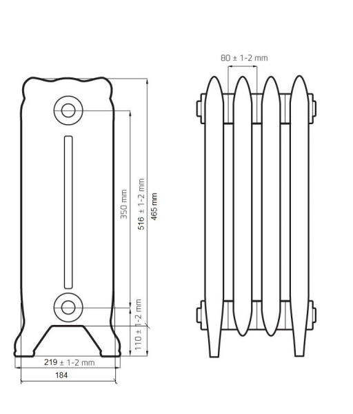 Радиатор чугунный РАДИМАКС Windsor 350, 1 секция, W 350