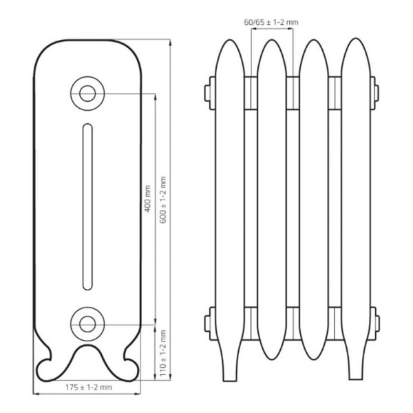 Радиатор чугунный РАДИМАКС YORK 400, 1 секция, Y 400-1s