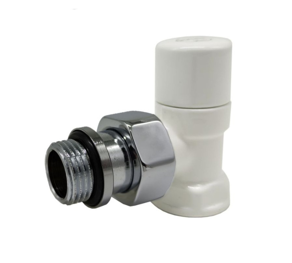 Запорный угловой клапан серия Ovus, 1/2", цвет белый