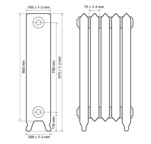 Радиатор чугунный РАДИМАКС NORWICH 790, 8 секций, NW 790-8s