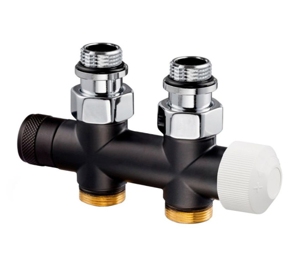 Узел нижнего подключения термостатический SR Rubinetterie Tondera, прямой 1/2"х3/4" Е, цвет чёрный матовый