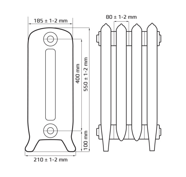 Радиатор чугунный WINDSBOLD 400, 12 секций, WB 400-12s