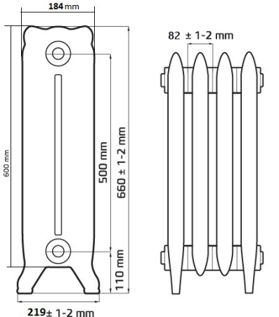 Радиатор чугунный РАДИМАКС Windsor 500, 12 секций, W 500-12s