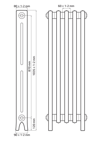 Радиатор чугунный РАДИМАКС DERBY 870, 8 секций, D 870-8s