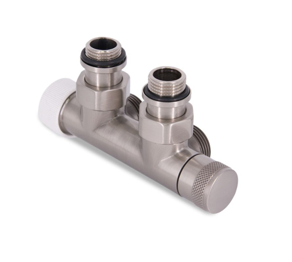 Узел нижнего подключения термостатический SR Rubinetterie угловой 1/2"х3/4"Е Никель матовый (левый)