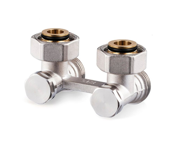 Угловой Н-образный клапан для нижнего подключения отопительных приборов, Никель