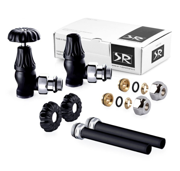 Комплект угловых вентилей SR Rubinetterie Old Style 1,2  x 24/19, черный матовый