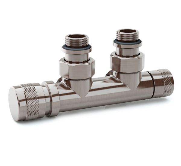 Узел нижнего подключения угловой 1/2"х3/4"Е Никель матовый (левый)